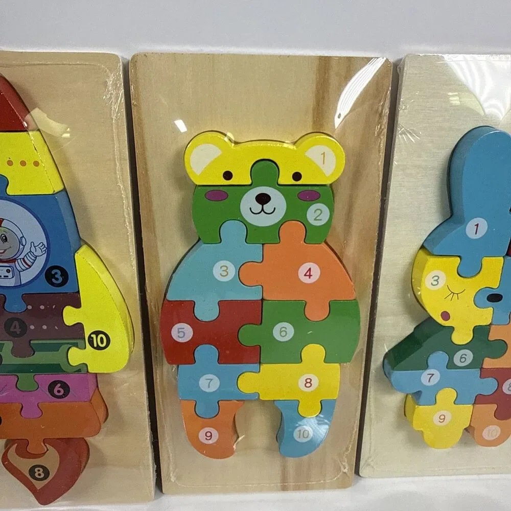 Pack of 8 - Wooden 3D Jigsaw Puzzles With Numbers To Teach Young Ones